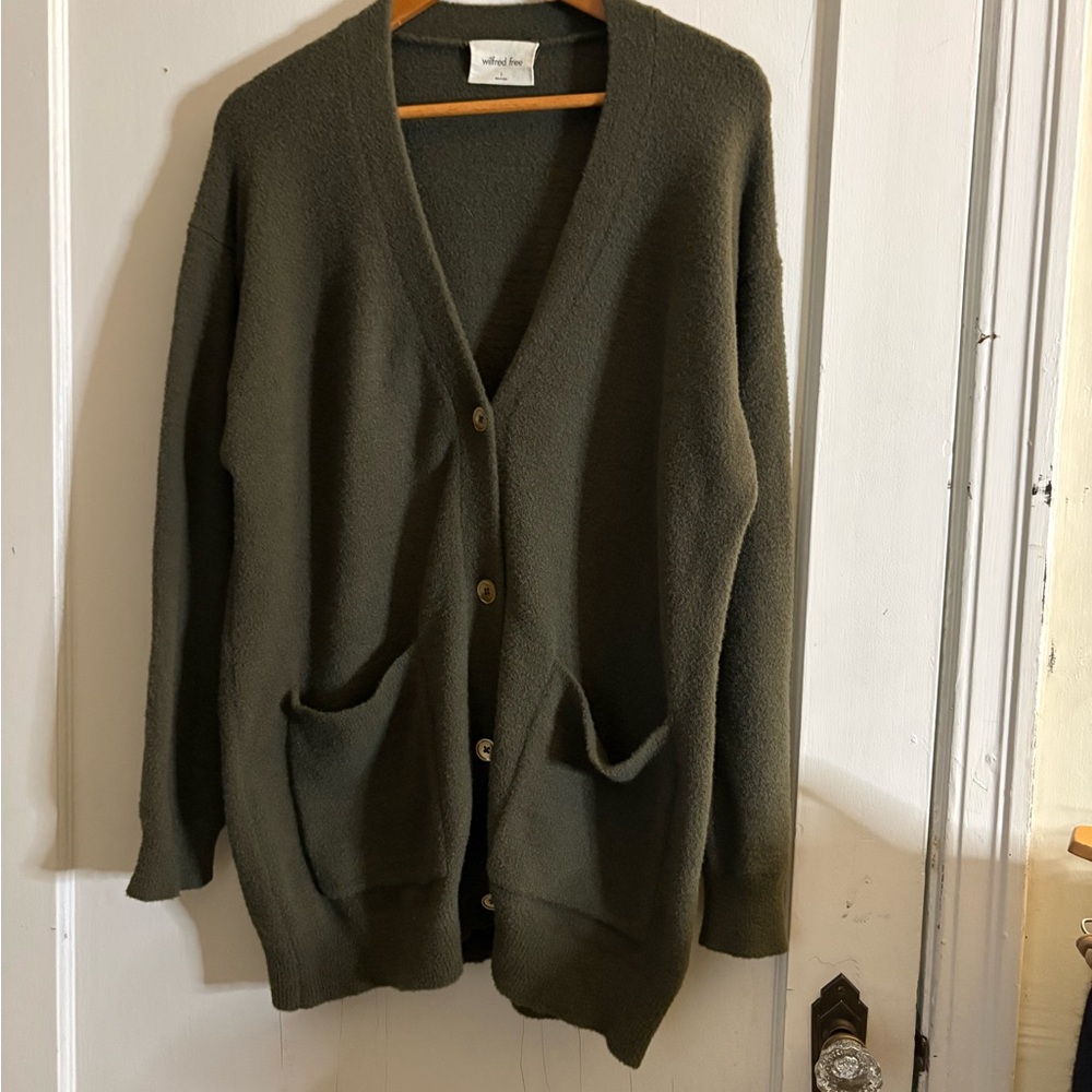 Wilfred Free Aritzia Olive Green Cozy Knit Button Cardigan Size Small - Picture 2 of 6